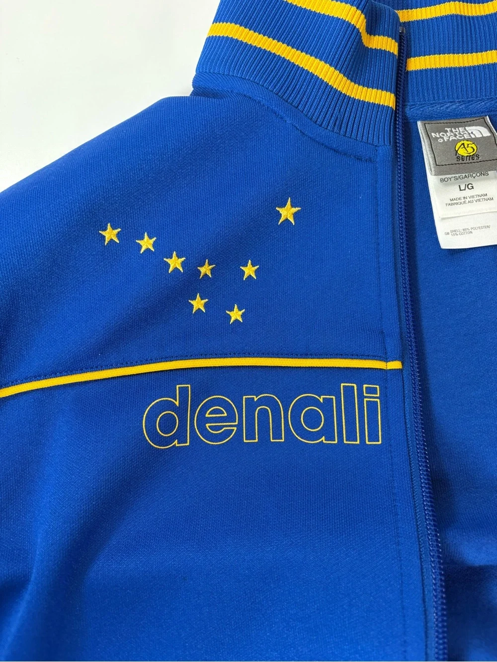 The North Face A5 Series Alaska Denali Jacket Boys L Full Zip Blue Rare 6194m